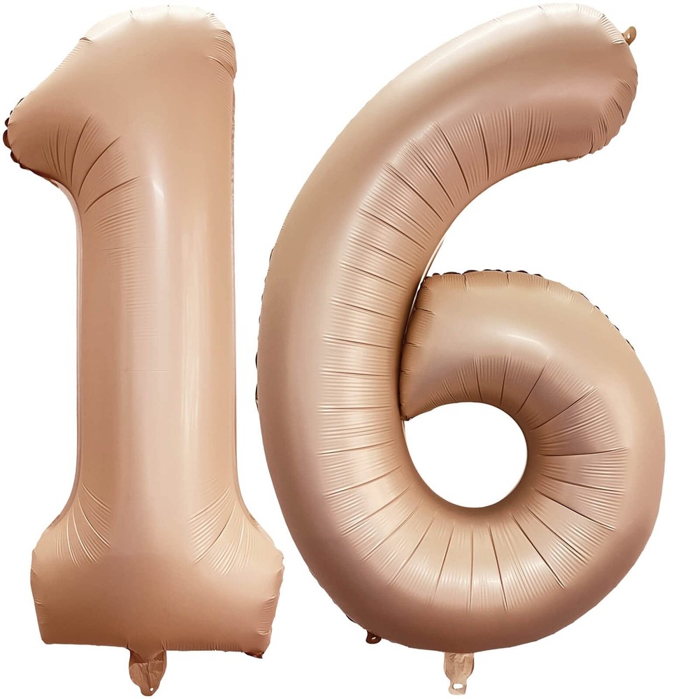 Number 16 Caramel Balloons 40 Inch Giant Retro Apricot Beige 16 Numer Foil He...