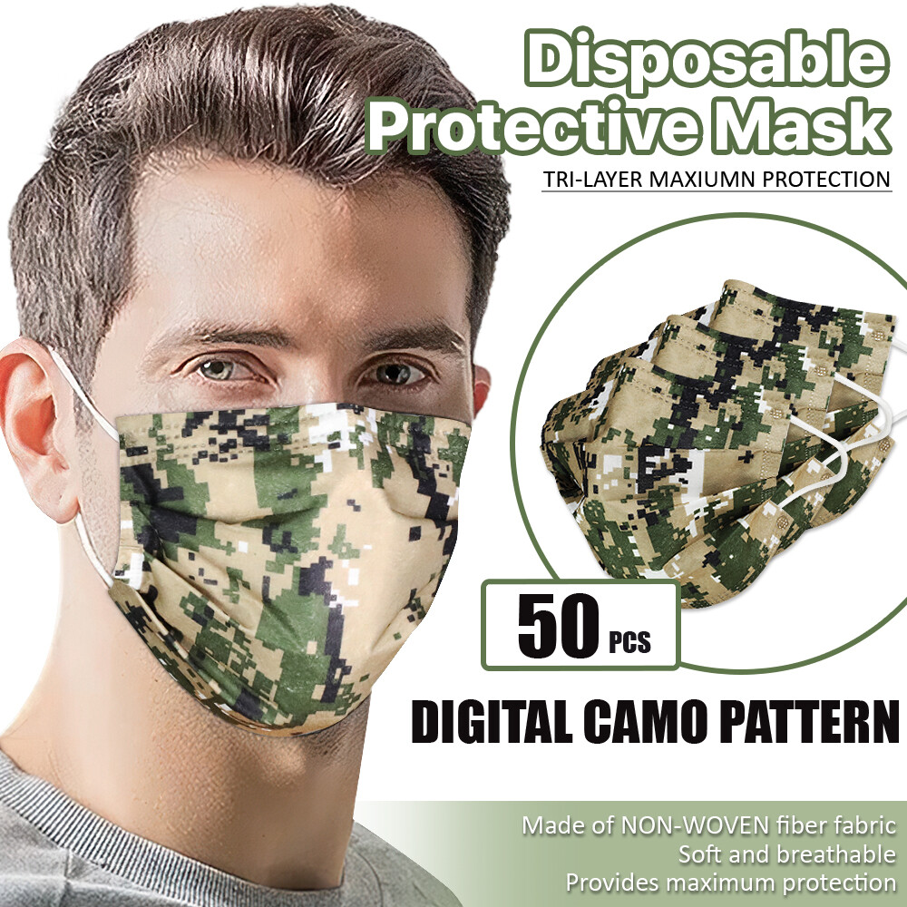 [Digital Camo] 50 PCS Disposable Face Mask 3-Ply Non-Surgical Protective Cover