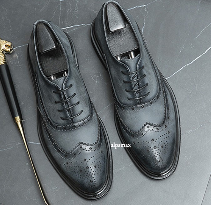 Lace Up Brogues Wing Tip Carved Formal Dress Men's Business Wedding Shoes Casual