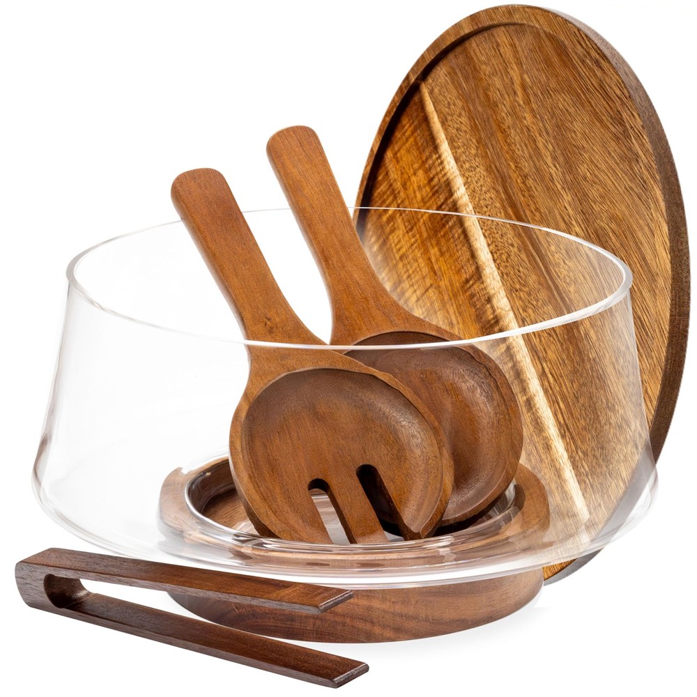 Large Glass Salad Bowl with Lid Set, 5.7 L Decorative Glass Mixing Bowl, Trif...