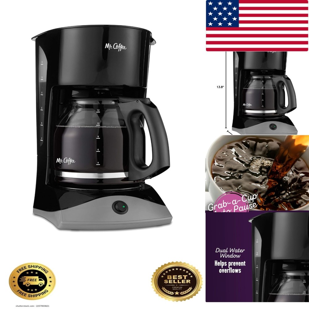 Classic Black Coffee Maker, 12 Cups with User-Friendly Design & Permanent Filter