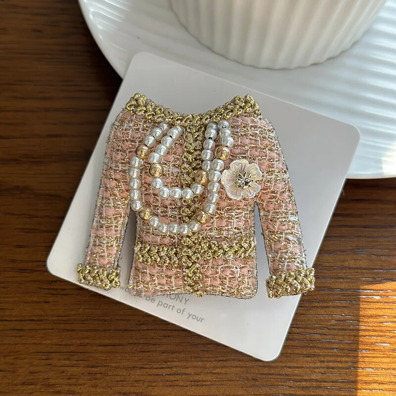 Vintage French Pearl Tassel Corsage Temperament Pink Brooch Fashion Accessories