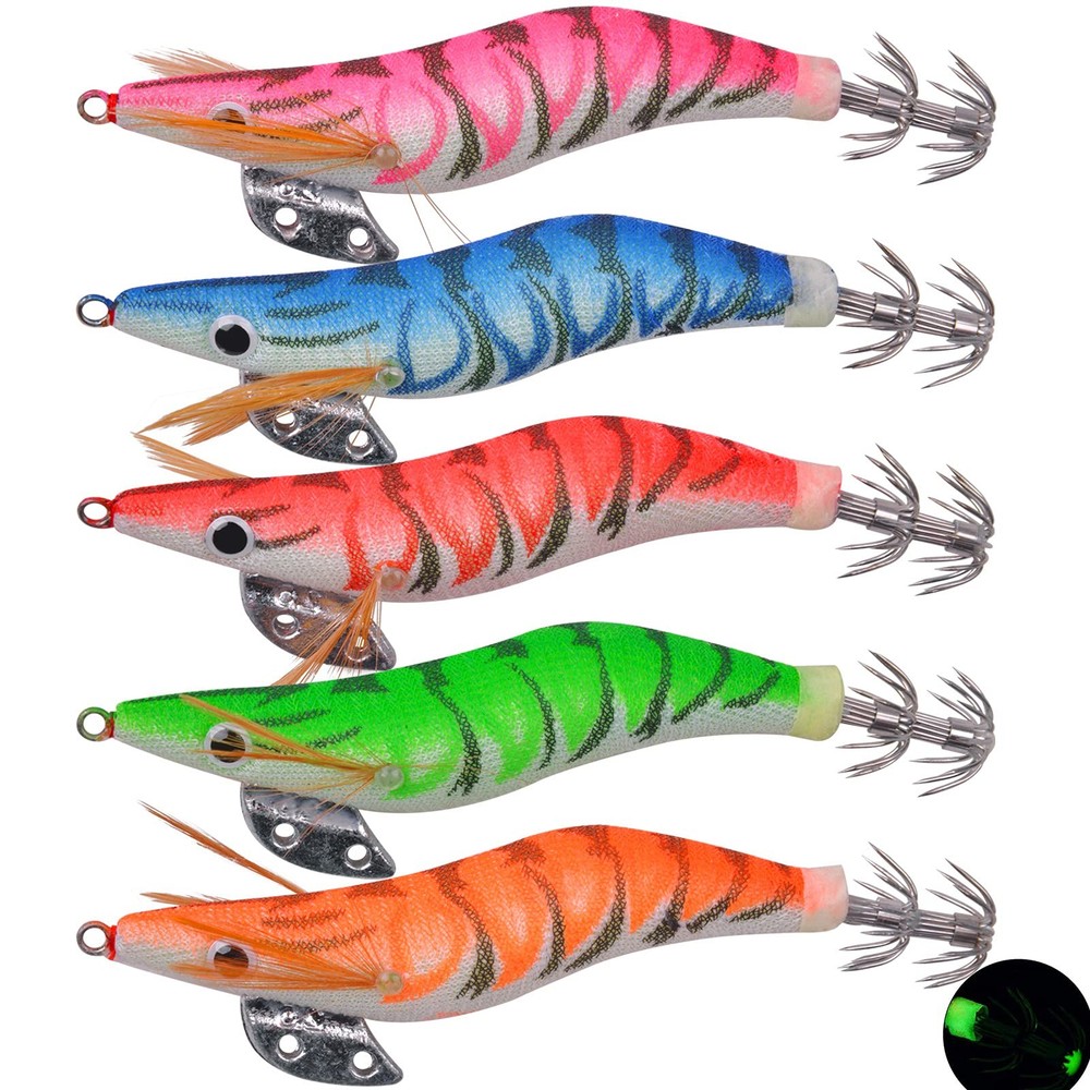 Glow Squid Jigs 10pcs Luminous Shrimp Prawn Saltwater Fishing Lures