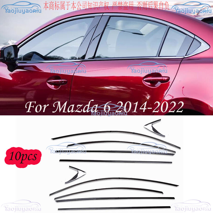 For Mazda 6 2014-2022 Steel Black Chrome Side Window Molding Cover Trim 10pcs