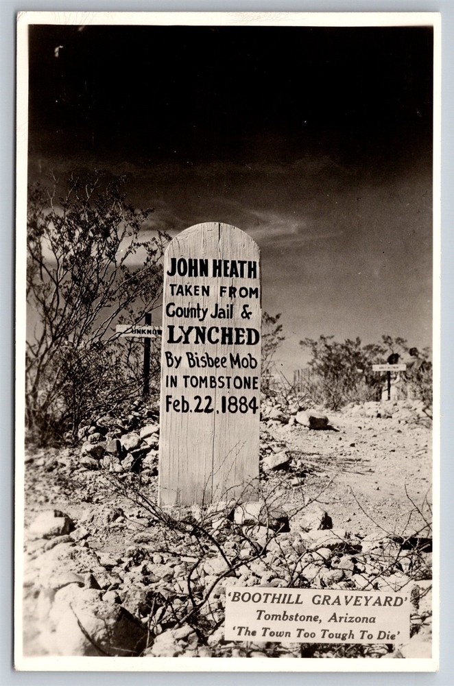 RPPC John Heath Marker BootHill Lynched 1884 Tombstone AZ C1930's Postcard R23