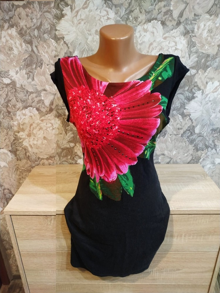 Desigual women's  dress size L black multi color floral