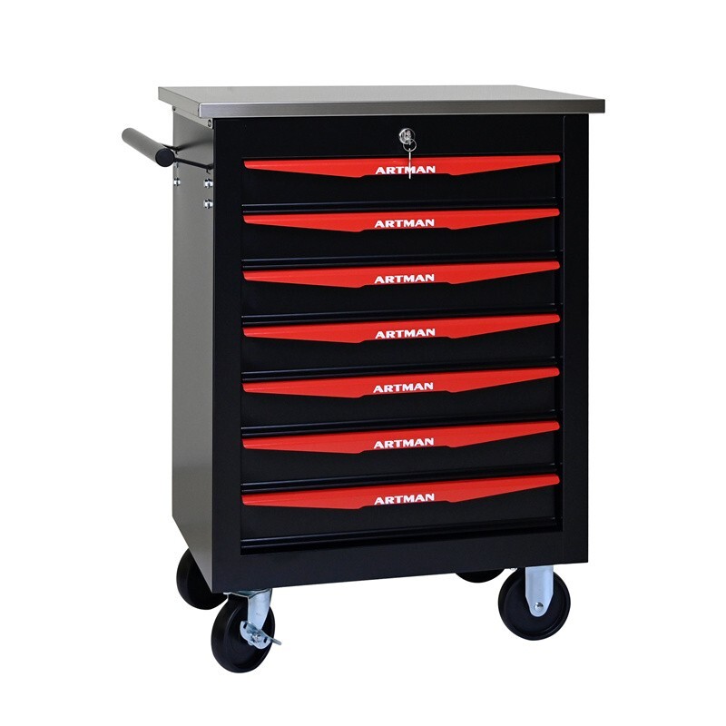 7 Drawers Rolling Tool Box Cart Tool Chest Lockable Storage Cabinet Wheels Metal