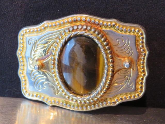 American-Made Oval Tiger-Eye Bi-Metal Belt Buckle