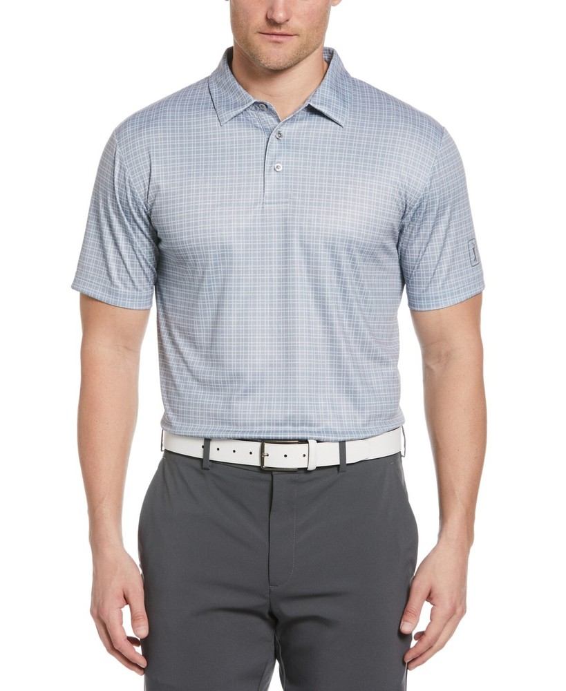 PGA Tour Men's Plaid Print Short-Sleeve Performance Polo Shirt, Tradewinds, S