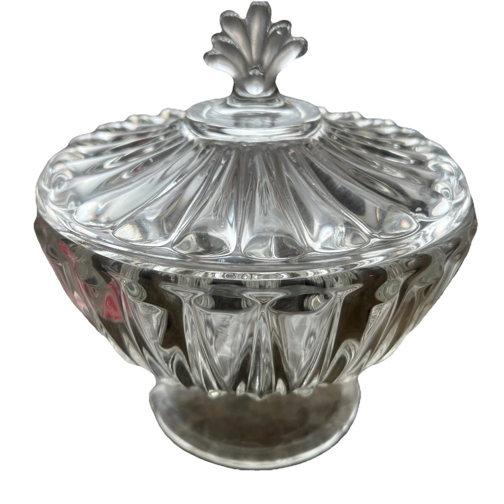 1960s Vintage Crystal Pedestal Candy Dish with Lid for Trinkets or Keepsakes