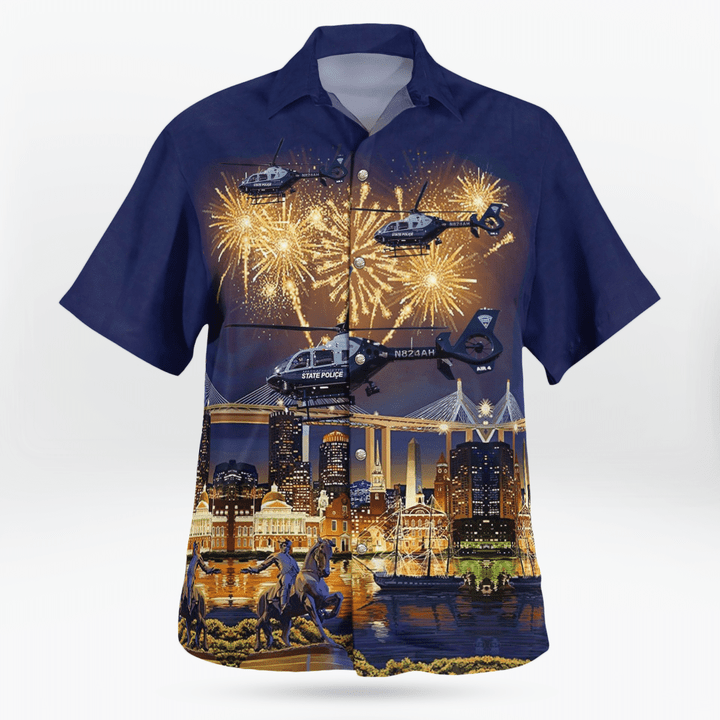 Massachusetts State Police Eurocopter Ec 135T2 4Th Of July Hawaiian Shirt