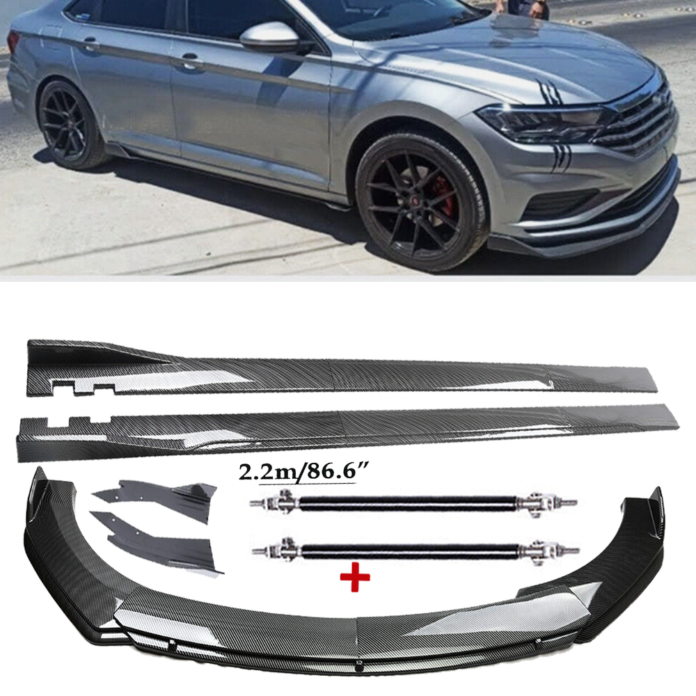 Carbon Fiber Front Bumper Lip Spoiler 86.6in Side Skirt Kit VW Jetta MK5 MK6