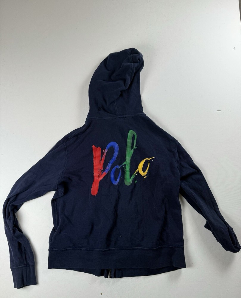 Polo Ralph Lauren Hoodie Boys Medium 10-12 Black Youth Full Zip Up Logo