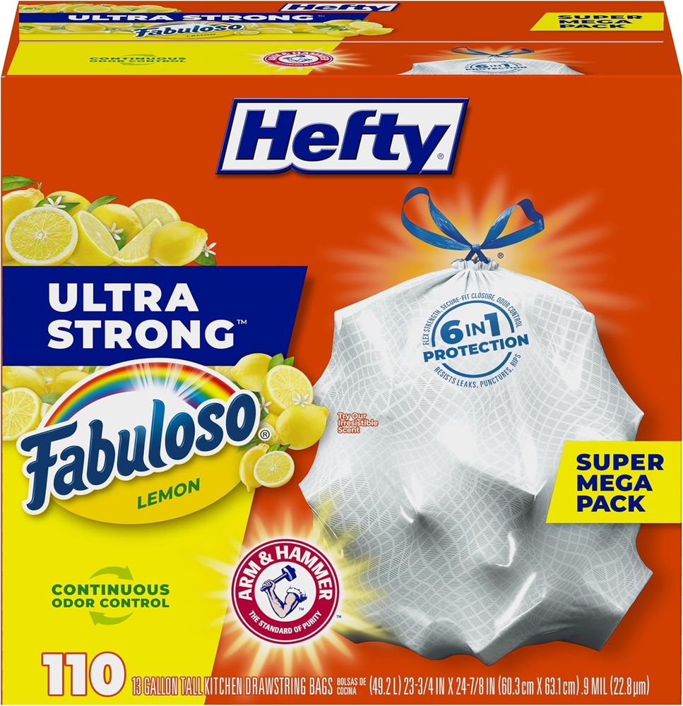 Ultra Strong Tall Kitchen Trash Bags, Fabuloso Lemon Scent, 13 Gallon, 110 Count