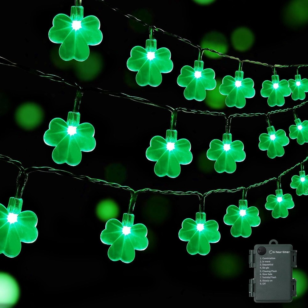 St Patricks Day Shamrock LED String Lights Outdoor Decorations 1 Pack