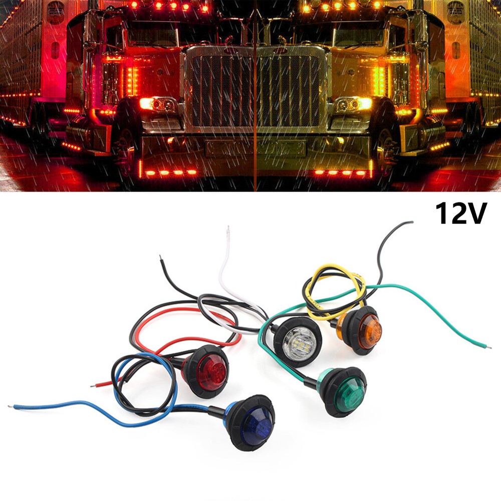 12V 3/4'' Round LED Light Front Rear Side Clearance Marker Lamp For Truck SUV