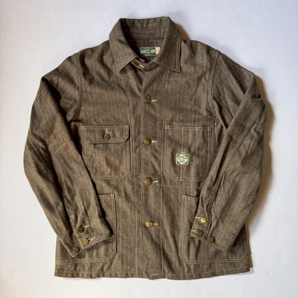Sugar Cane Light Railroad Stripe Chore Wool Jacket Size 38 Brown Workwear Japan