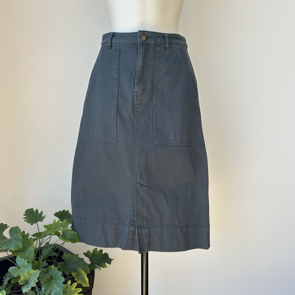 Gorman Womens Washed Deep Green Cotton A-Line Midi Skirt