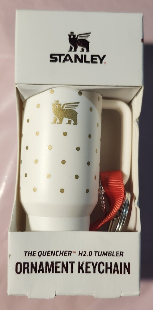 Stanley Quencher H2.0 Tumbler Ornament Keychain White Gold Polka Dot