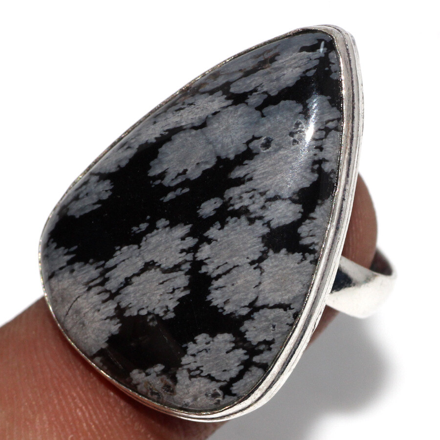 Snowflake Obsidian 925 Silver Plated Ring Us 8 Women Gifts JW