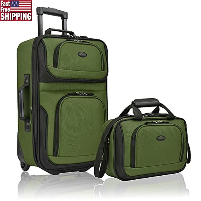 Lightweight Expandable Softside Carry-On Suitcase with Tote Bag & Piggy Back Strap US