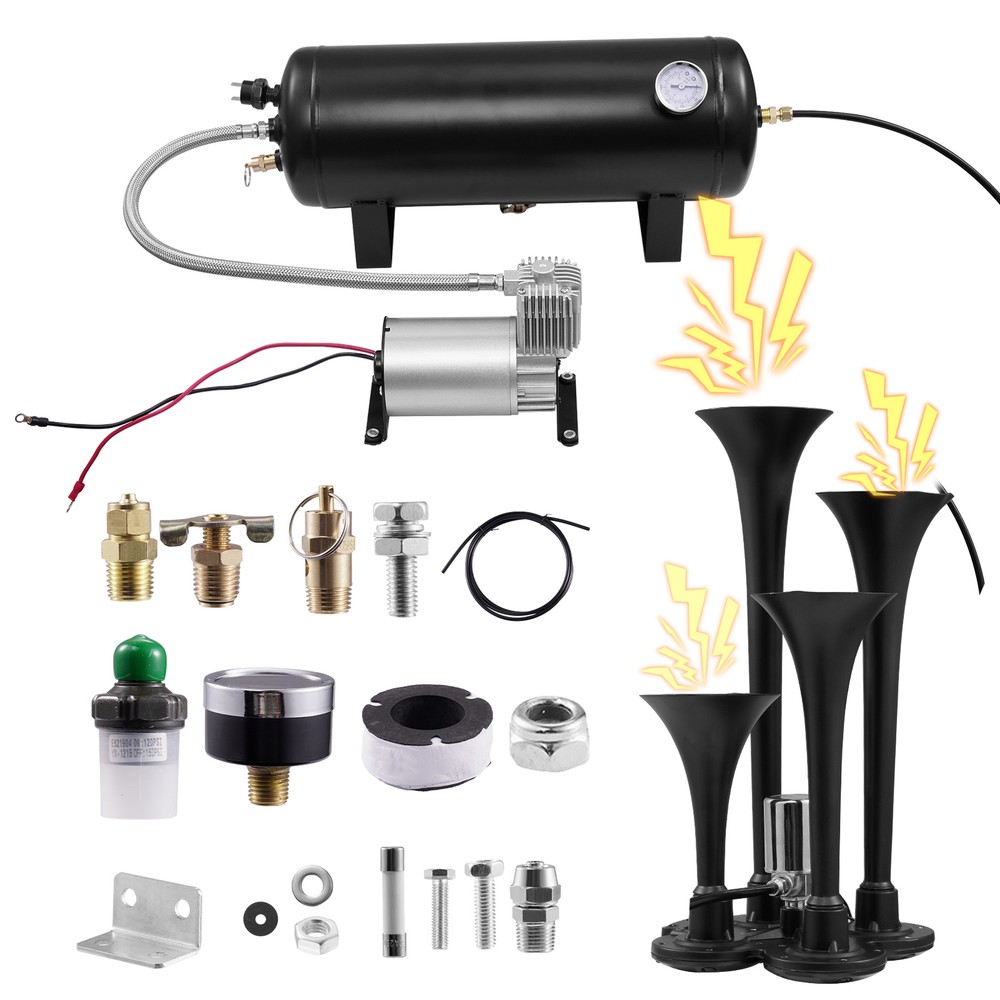 TRAIN HORN KIT FOR TRUCK/CAR/PICKUP LOUD SYSTEM /1.5G AIR TANK /150PSI /4 TRUMPE