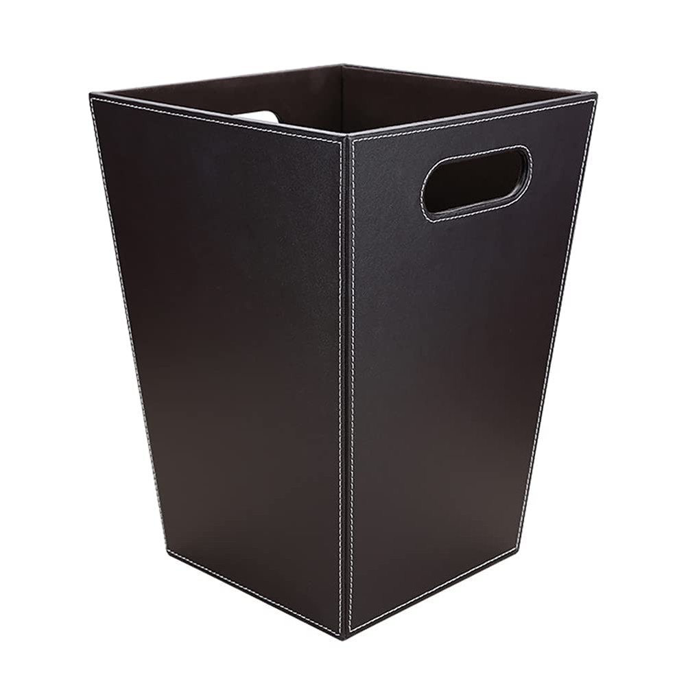 Classic Pu Leather Trash Can Wastebasket, Garbage Container Bin with Handles ...