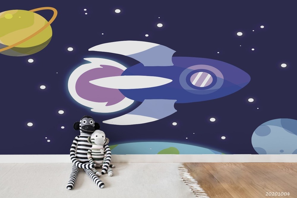 3D Space Rocket Planet Illustration Wall Murals Wallpaper Murals Wall Sticker