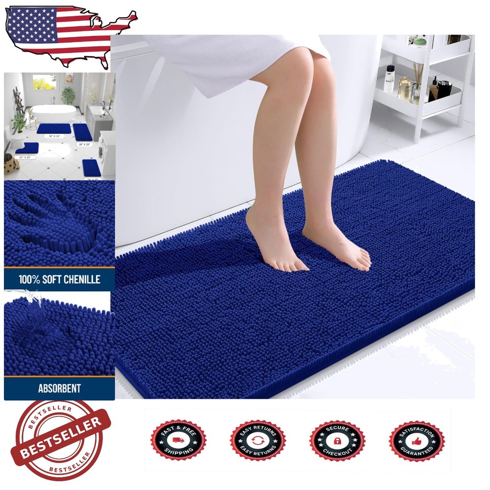 Stylish 44x24 Chenille Bath Mat with Rubber Backing - Plush & Absorbent Comfort