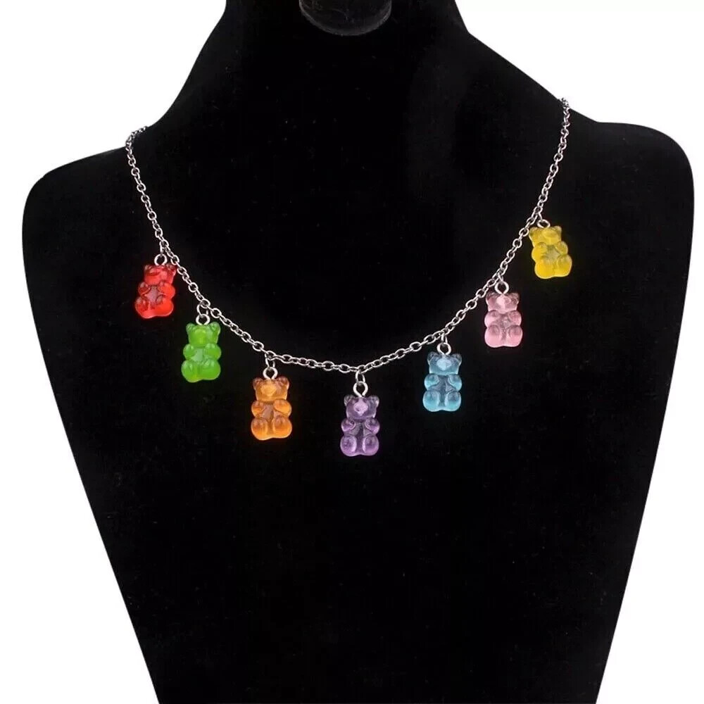 Bear Pendant Resin Gummy Chain 50cm Necklace Charm Jewelry Rainbow Candy Color