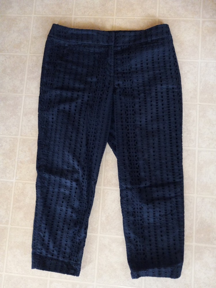 Navy Blue Eyelet Julie Slim Cropped Ankle Pants Size 8P by LOFT