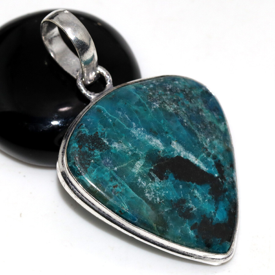 925 Silver Plated Shattuckite Ethnic Pendant Handmade Jewelry Size 1.8