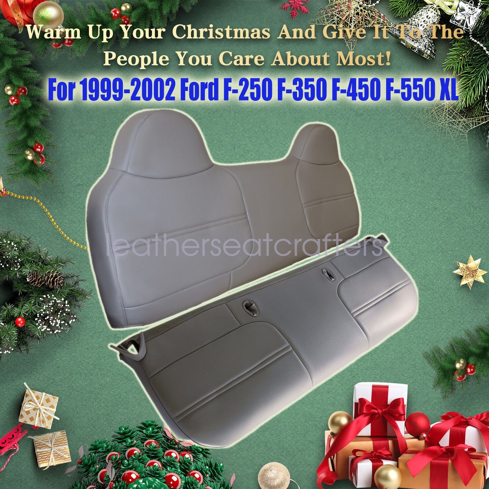 2PCS Front Full Bench Seat Cover Med Gray For 1999-2002 Ford F250 F350 F450 XL