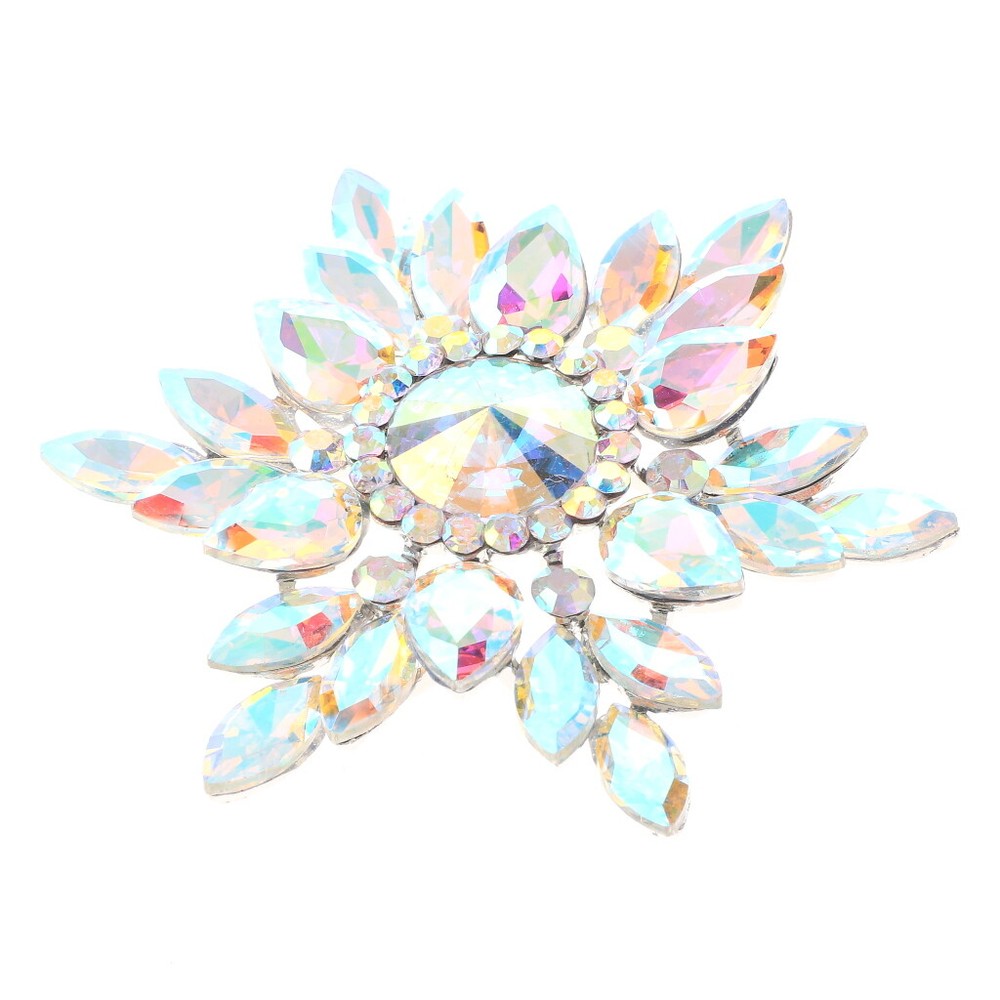 Silver Tone Metal Large Crystal Flower Brooch P1467-SAB