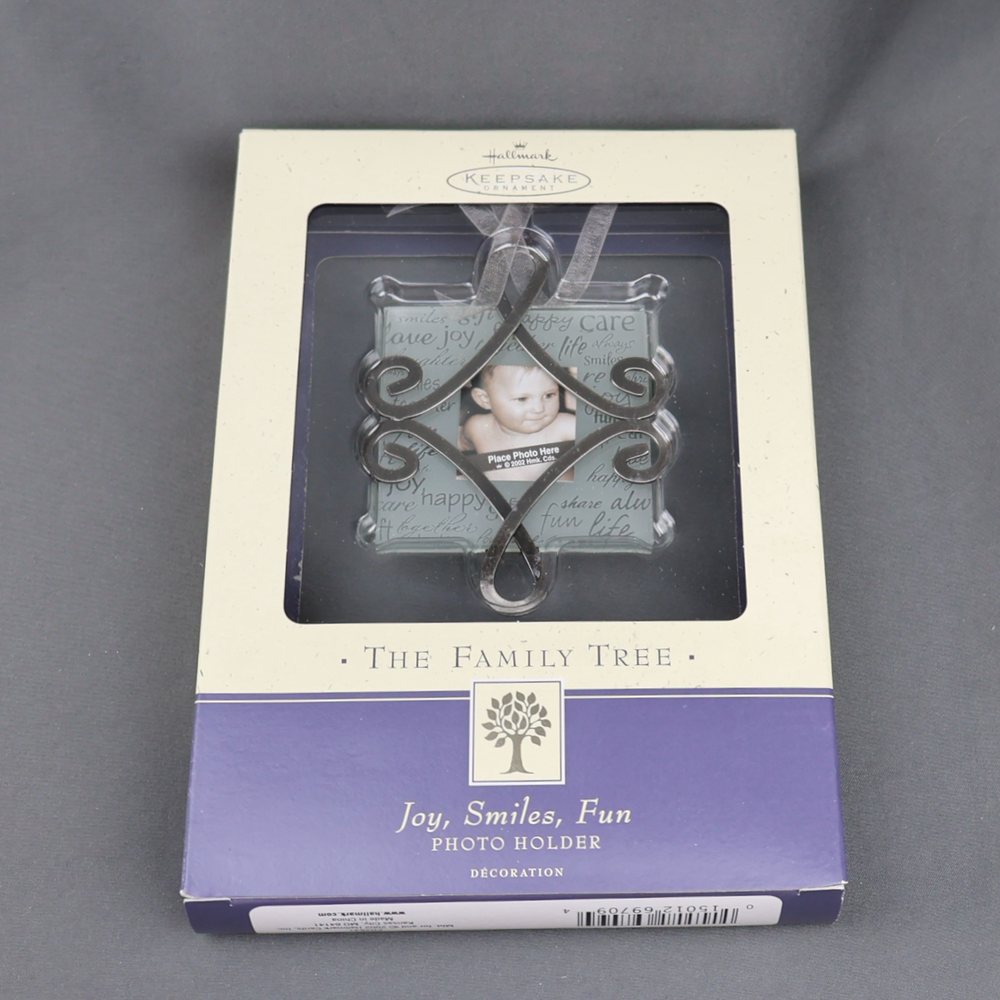 Hallmark 2002 Family Tree Joy Smiles Fun Photo Holder Ornament Glass Metal