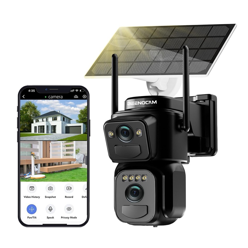 4K Solar Security Cameras Wireless Outdoor, Dual Lens 360°PTZ Solar Cameras f...