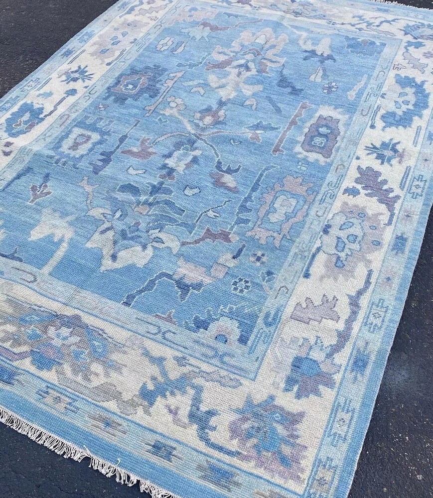 6x9 Blue Exquisite Oushak style Hand Knotted Contemporary Rug 8x10, 9x12, 10x14