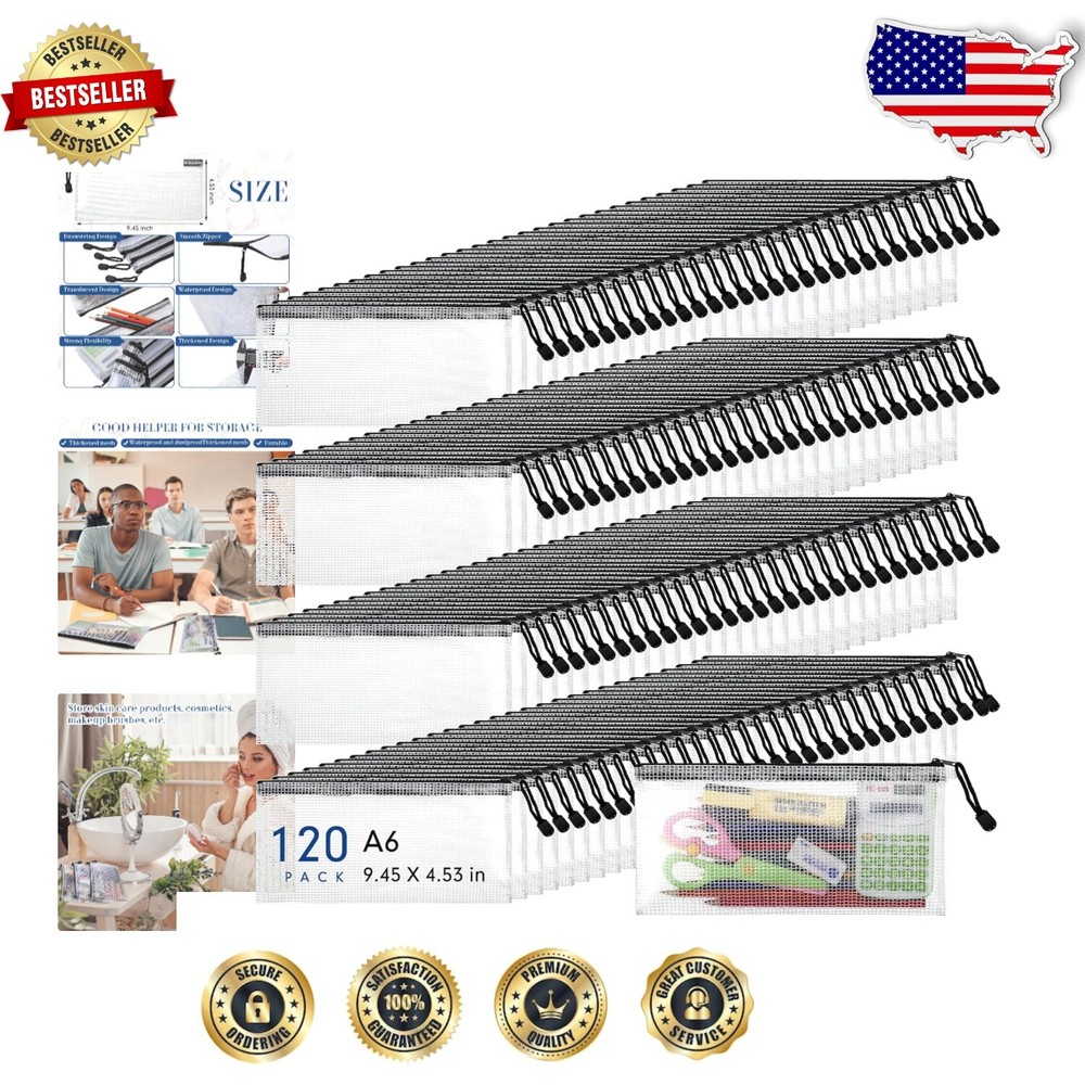 Bulk Set of 120 Black and White PVC Document Pouches - Zippered Convenience