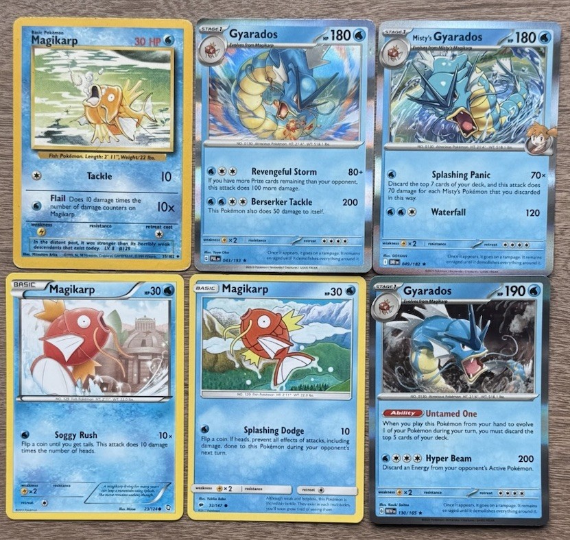 Pokemon Lot Magikarp Gyarados x6 Sleeved No Dupes