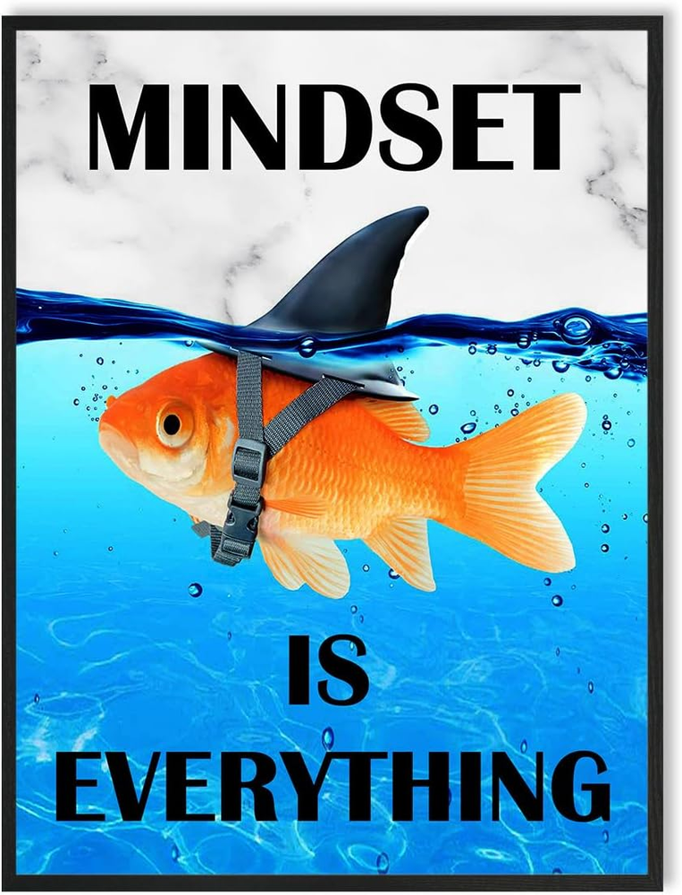 Mindset Is Everything Wall Art:Motivational Wall Decor for Office,Goldfish Print