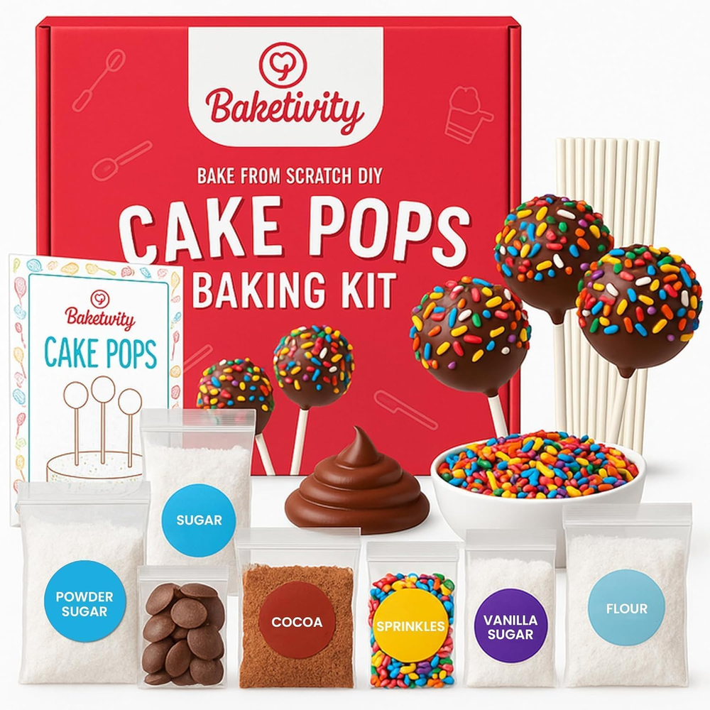 DIY Cake Pop Baking Kit for Kids - Premeasured Ingredients, Decorating Supplies