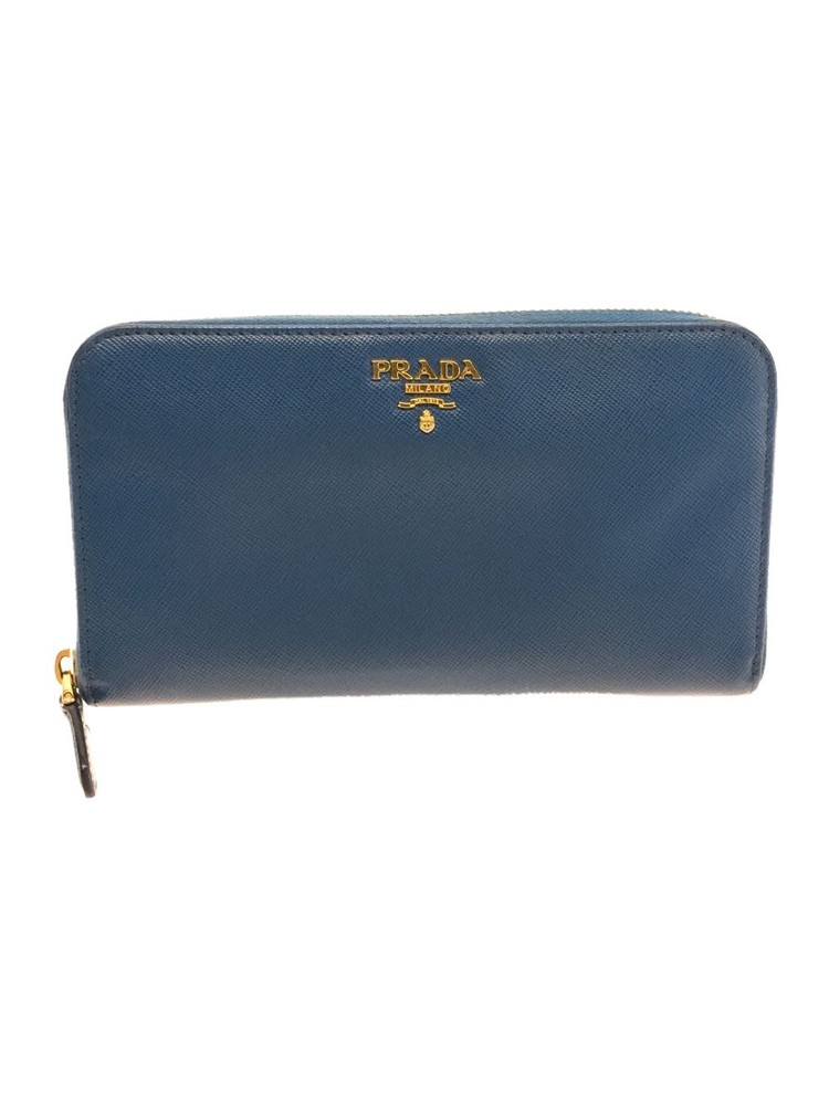 PRADA 1M0506 Blue Cowhide Long Wallet for Women