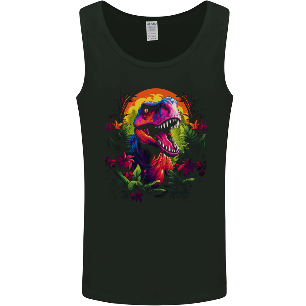 Tropical T-Rex in a Forest With a Moon Mens Vest Tank Top