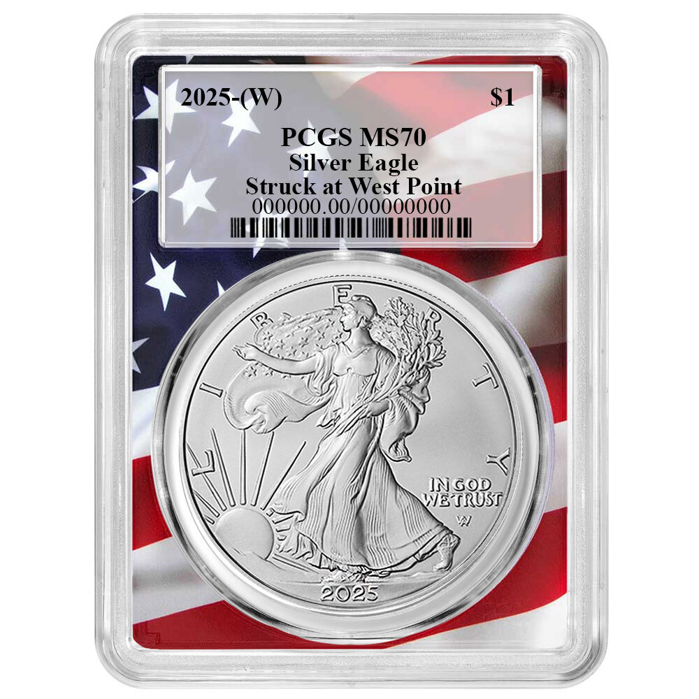 Presale - 2025 (W) $1 American Silver Eagle PCGS MS70 Flag Frame-image