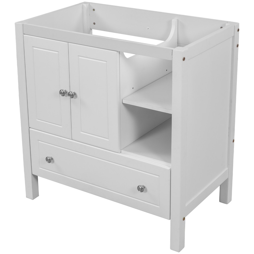 30 Inch Bathroom Vanity Base Solid Wood Storage Cabinet White Doors Drawers