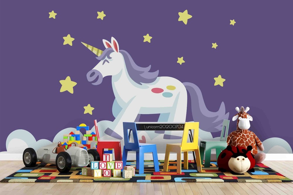 3D Unicorns Stars Illustration Wall Murals Wallpaper Murals Wall Sticker