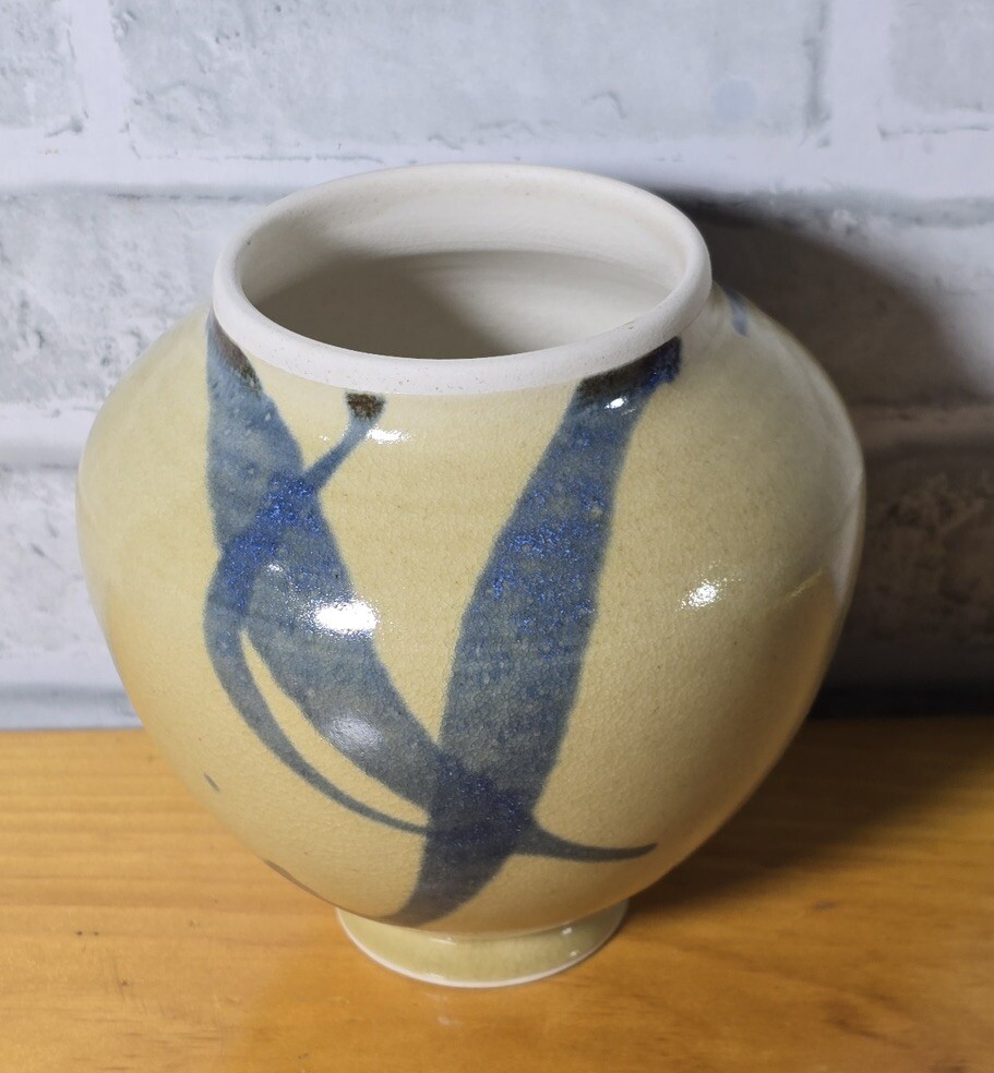 Ceramic Blue Earth Tone Vintage 80s Art Vase Signed 6 Inch