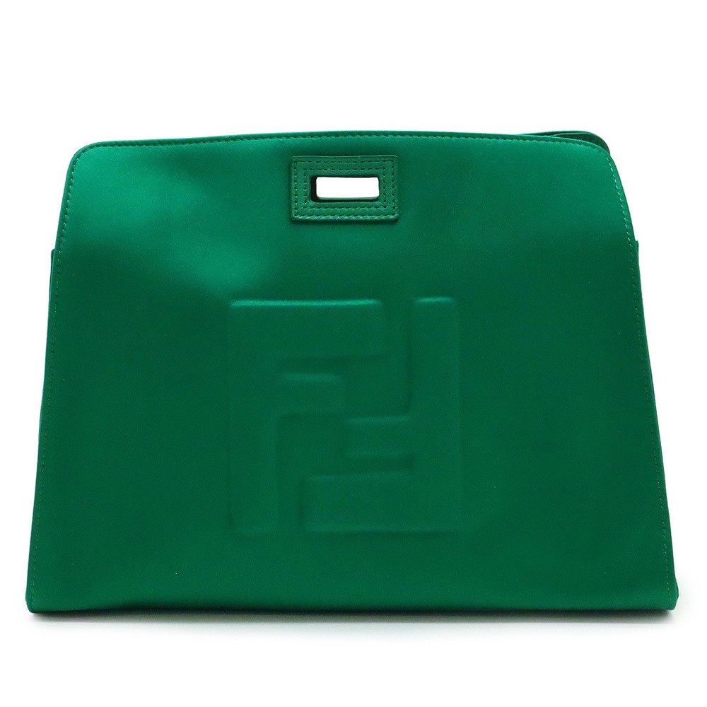 RARE FENDI Peekaboo Mini Bag in Green Satin Leather with Gold Hardware