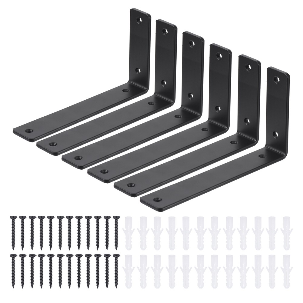 6-Inch Black Iron Floating Shelf Brackets - 10-Pack Heavy Duty L Supports  