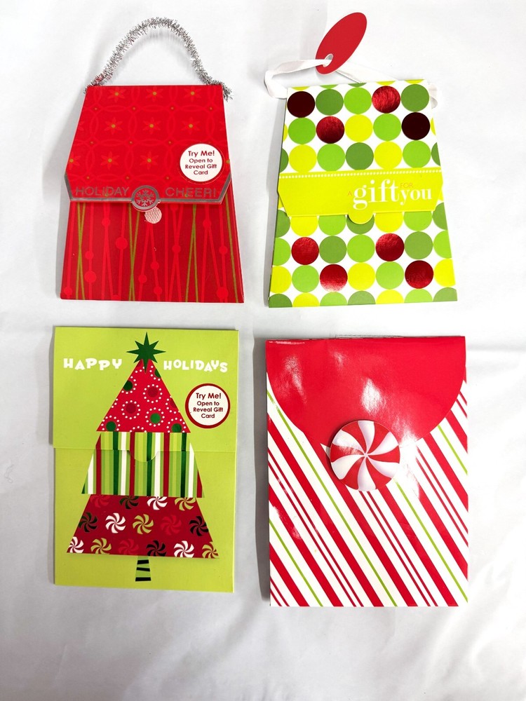 Gift Bag & Gift Card Holder 4 Assorted Design  For Christmas, As Shown-image